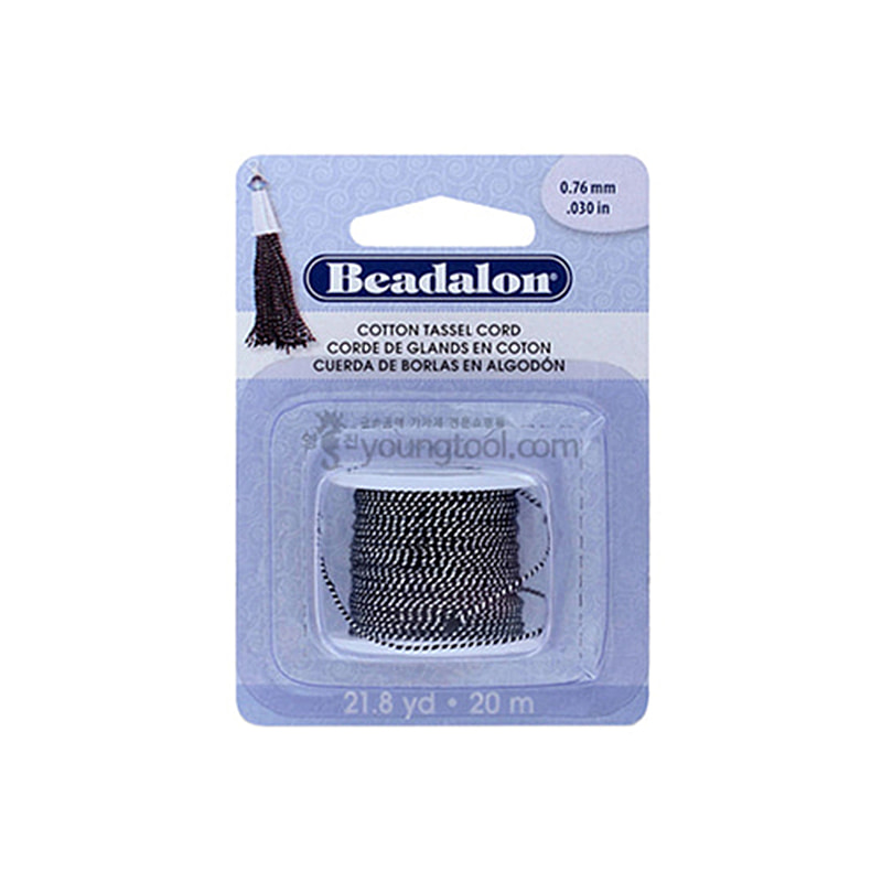 Beadalon Cotton Tassel Cord 태슬용 면실 (Metallic Silver on Black)