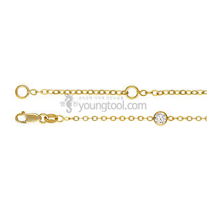 14K 옐로우 골드필드 목걸이 체인 (플랫 케이블 + 4 mm 화이트 링크/1.7 mm/길이 : 41 cm)